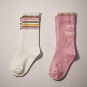 NWT Zara girls pink white striped ribbed retro socks shoes size 3 4 big kids